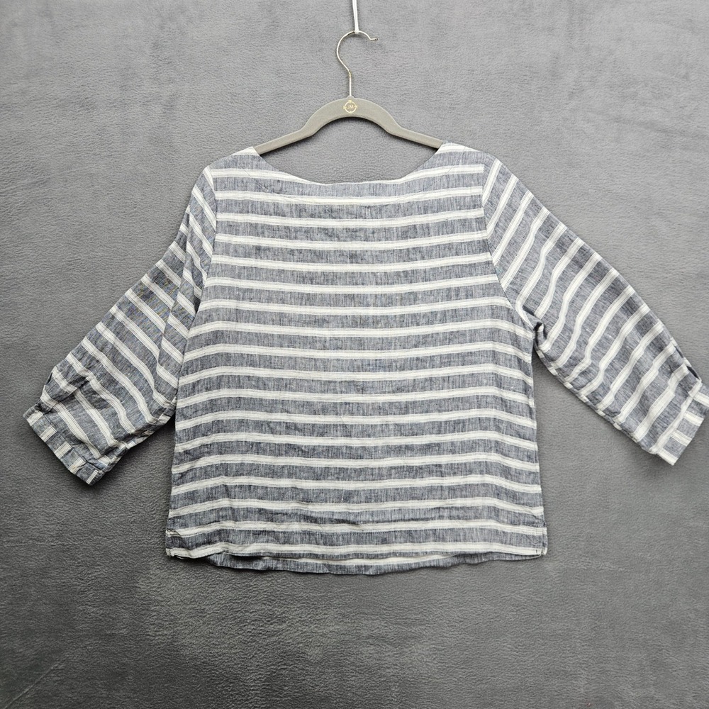 Christian Siriano New York Blue White Striped 100% Linen Boat Neck Blouse Size M